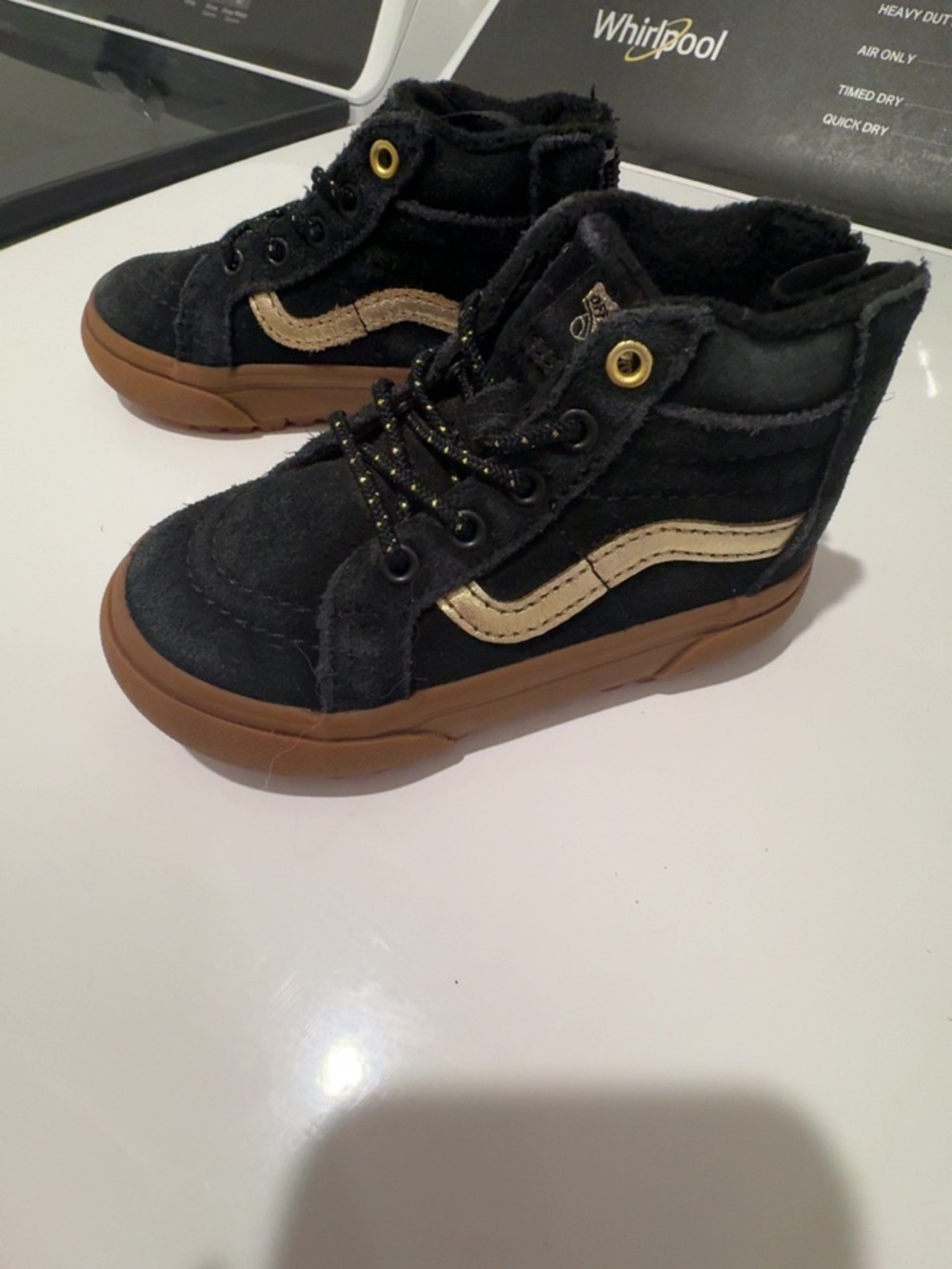 Vans Kids Black High-Top Sneakers with Tan Stripe and Gum Sole
